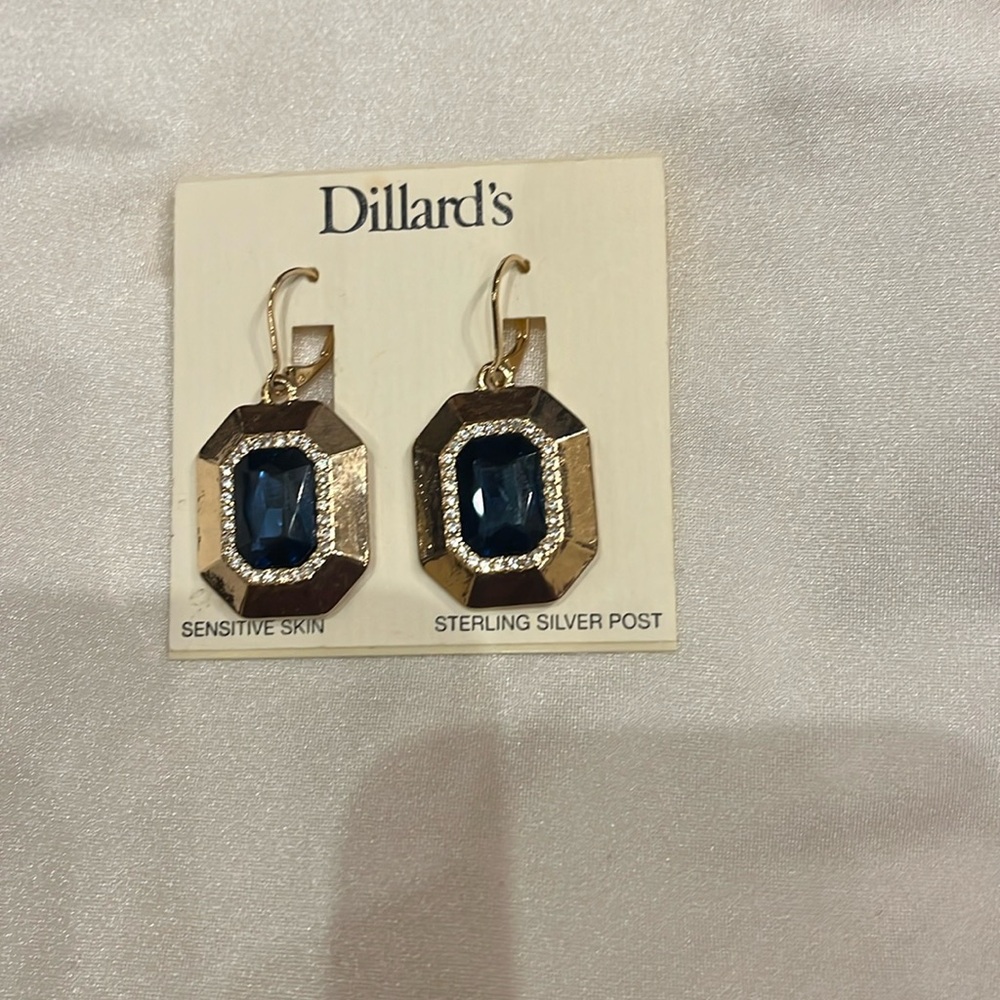 Dillards Gold and Sapphire earrings with rhinestones.  NWT